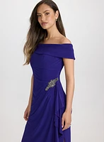Jeweled Detail Off-Shoulder Dress