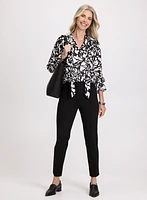 Abstract Print Tie Collar Blouse