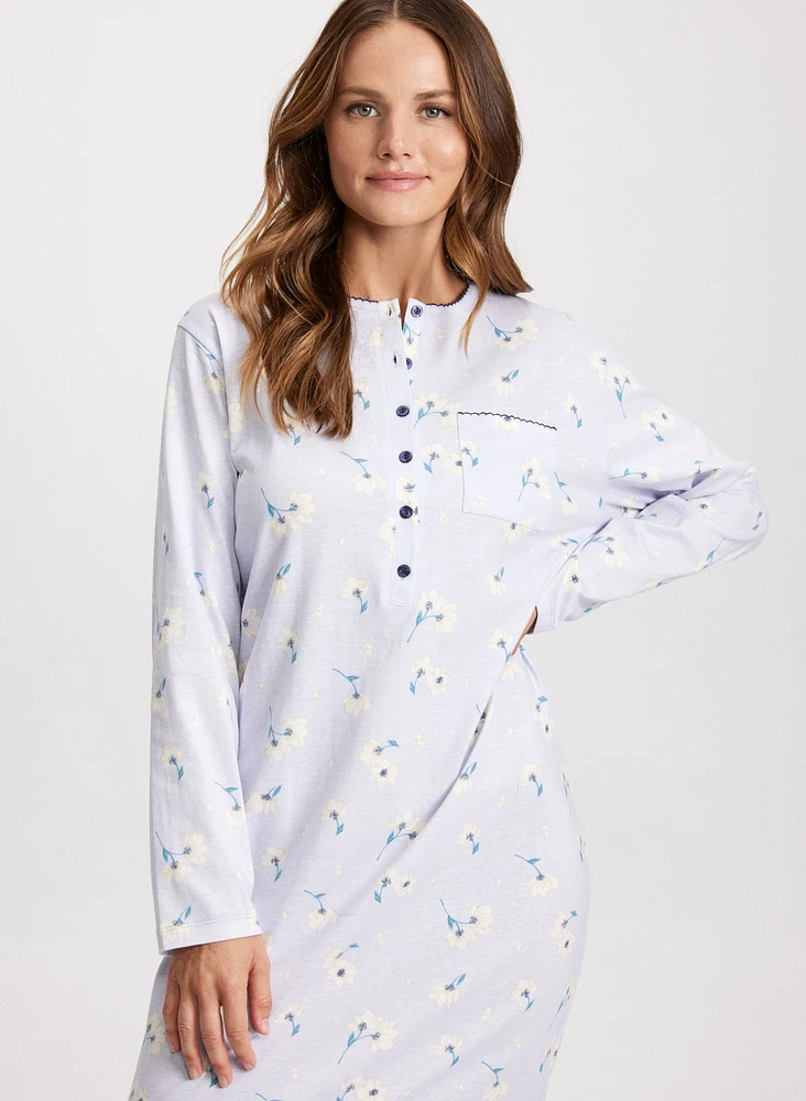 Chemise de nuit longue à motif floral