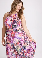 Robe florale à jupe plissée