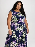 Pleated Neck Floral Dress