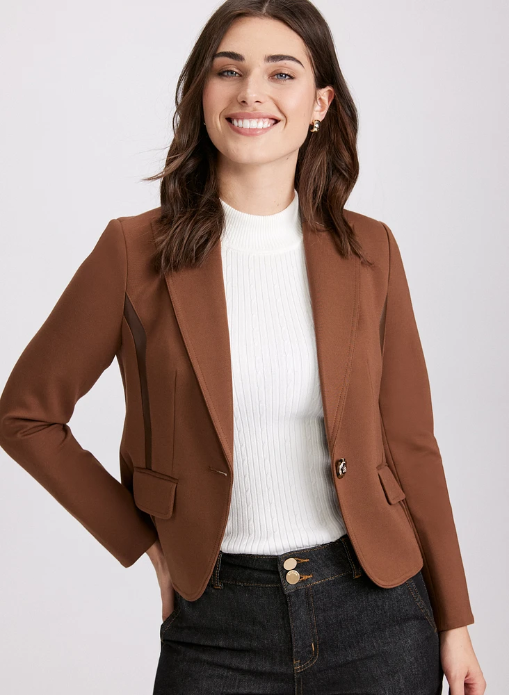 Vegan Leather Trim Blazer