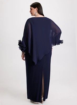 Robe maxi à effet de cape asymétrique superposée