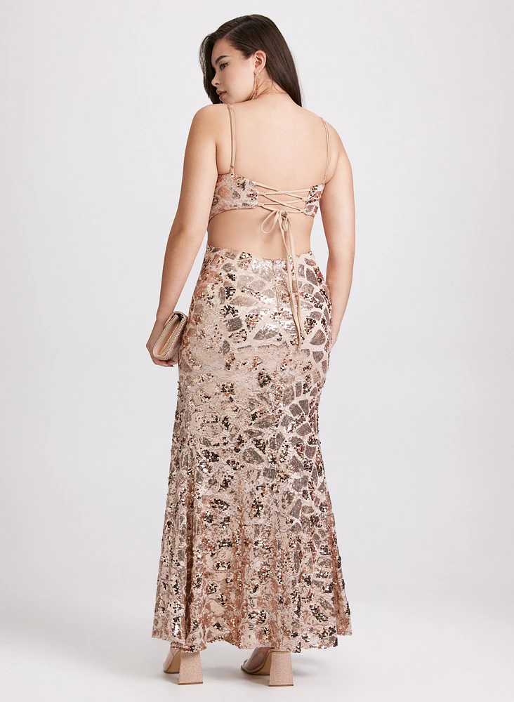 Sequin Snakeskin Corset Gown