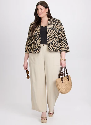 Veste sans col à motif feuilles et pantalon Olivia à jambe large