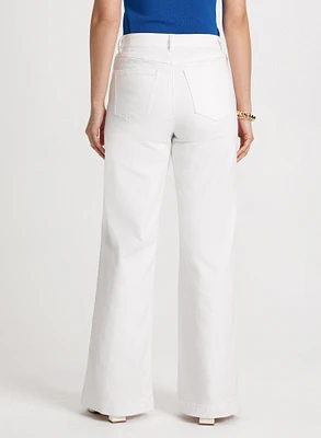 Button Detail Wide Leg Jeans