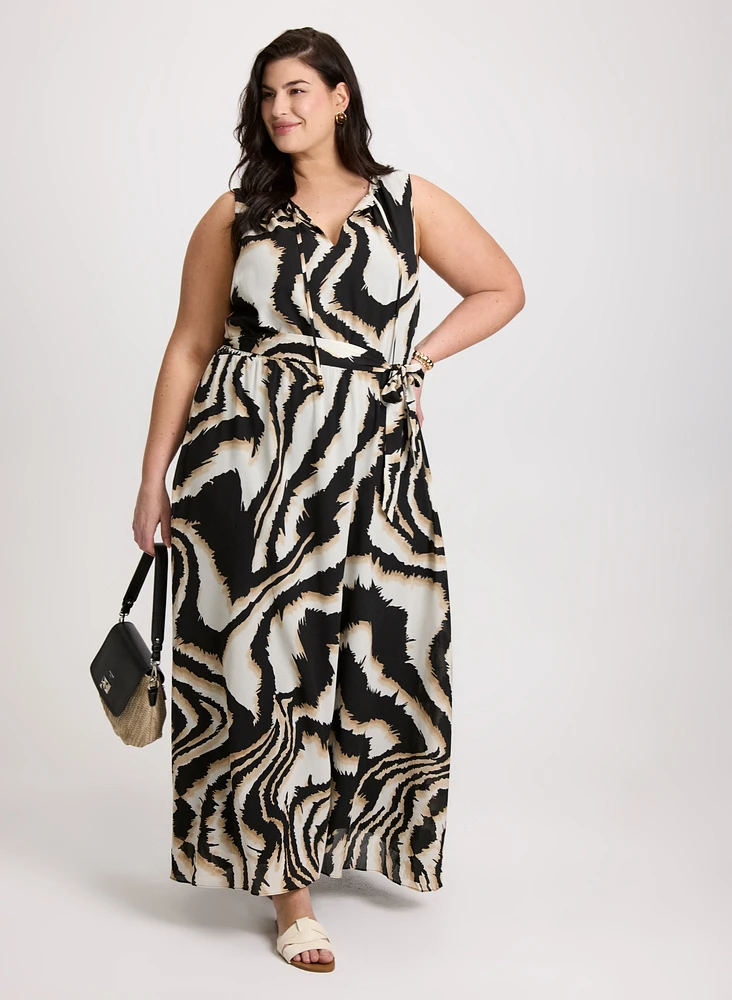 Belted Animal Print Maxi Dress