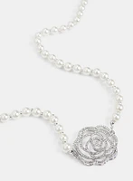 Rose Pendant Pearl Necklace