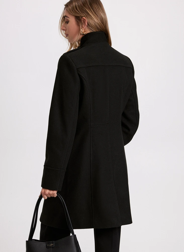 Zip Front Wool-Blend Coat