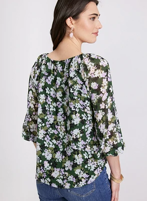 Blouse florale à encolure nouée