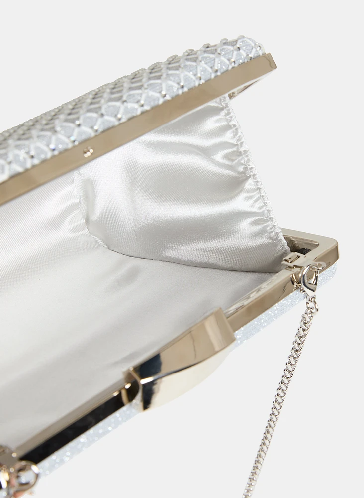 Rhinestone Embellished Box Clutch