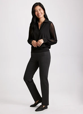 Mesh Long Sleeve Top & Sofia Pull-On Slim-Leg Pants