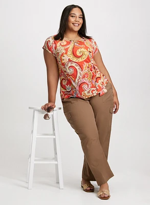 Side Tie Paisley Top & Wide Leg Cargo Pants