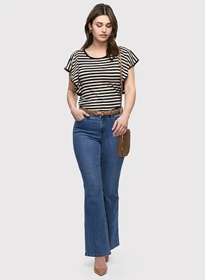 Striped Ruffle Sleeve T-Shirt & Bootcut Jeans