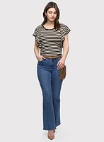 Striped Ruffle Sleeve T-Shirt & Bootcut Jeans