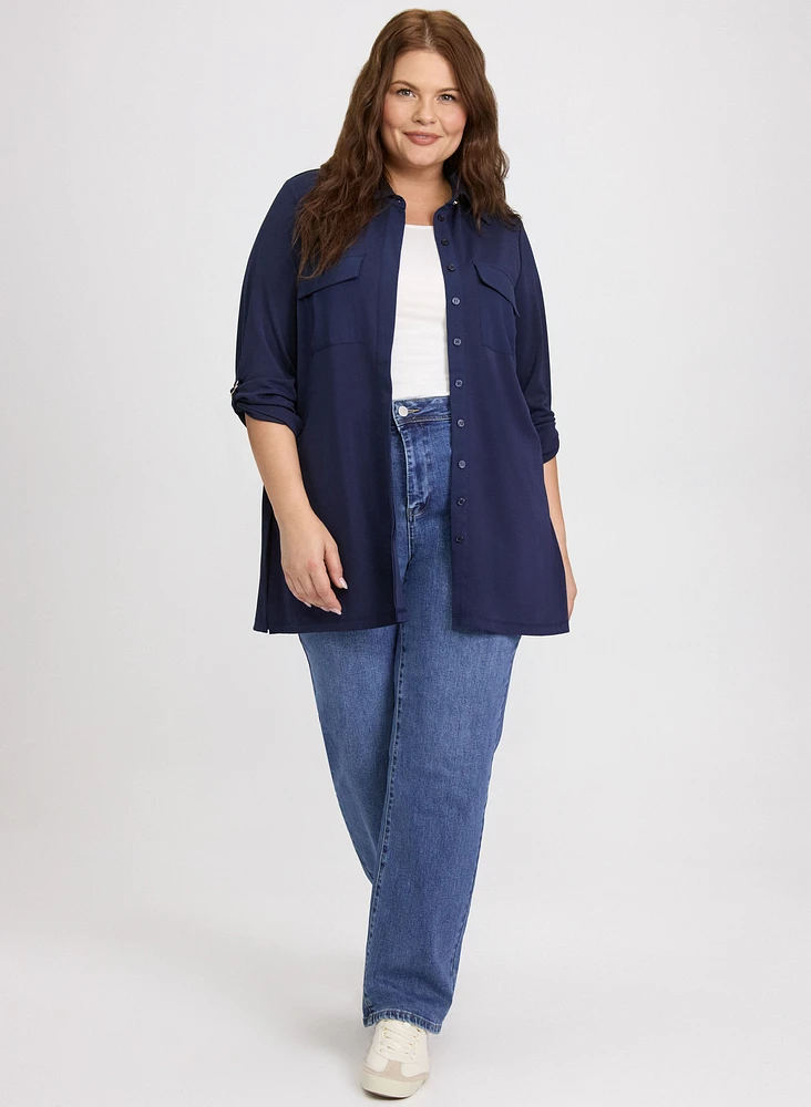 Jersey Button-Down Blouse