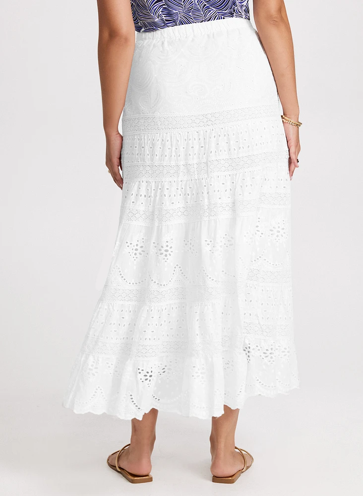 Cotton Eyelet Tiered Maxi Skirt