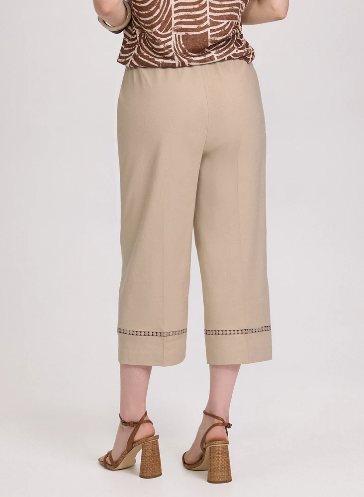 Stretch-Linen Crochet Detail Culottes