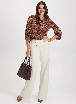 Animal Print Boat Neck Top & Wide Leg Pants