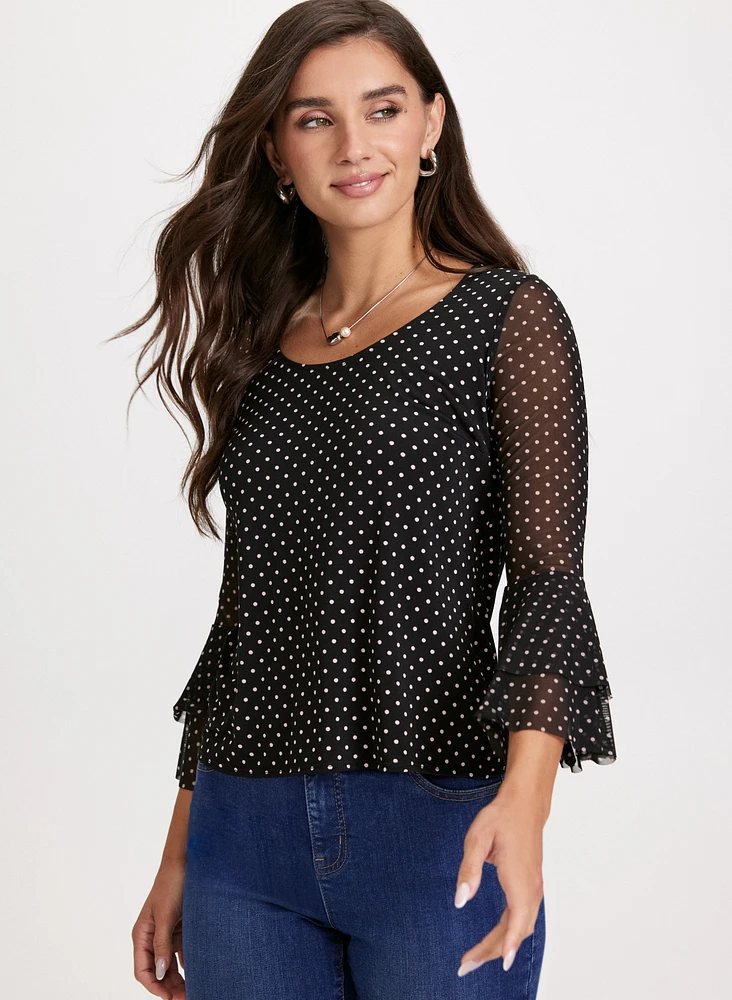 Polka Dot Ruffle Sleeve Top