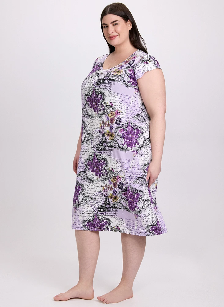 Robe de nuit fleurs et lettrage