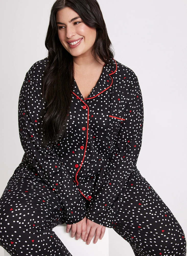 Ensemble pyjama à motif pois et coeurs