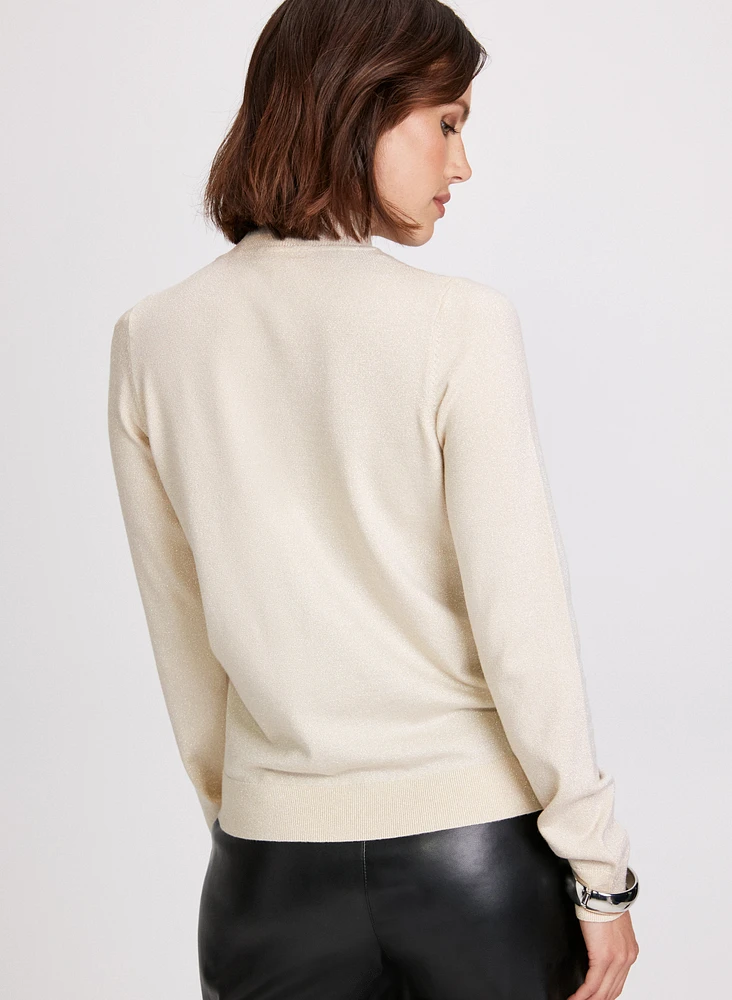 Rosette Detail Mock Neck Sweater