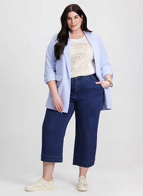 Open Twill Jacket & Cropped Wide-Leg Jeans