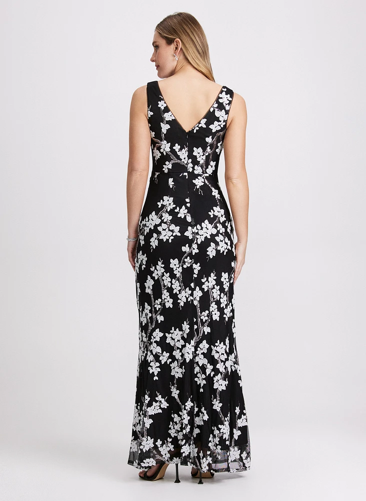 Sequined Floral Maxi Dress