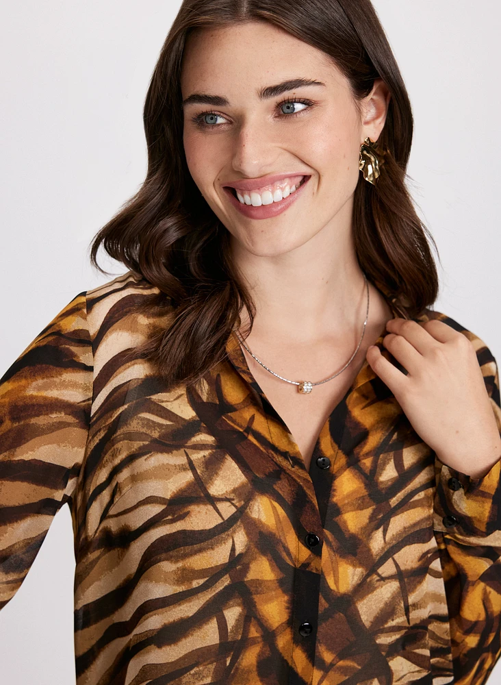 Animal Print Button Down Blouse