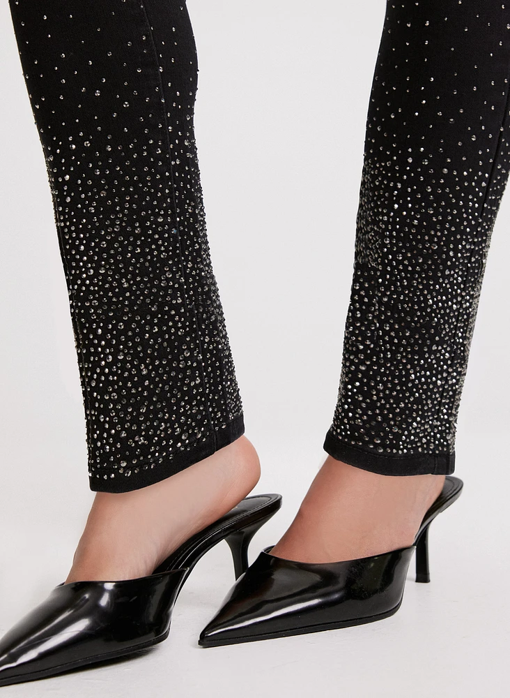 Rhinestone Detail Slim Leg Jeans