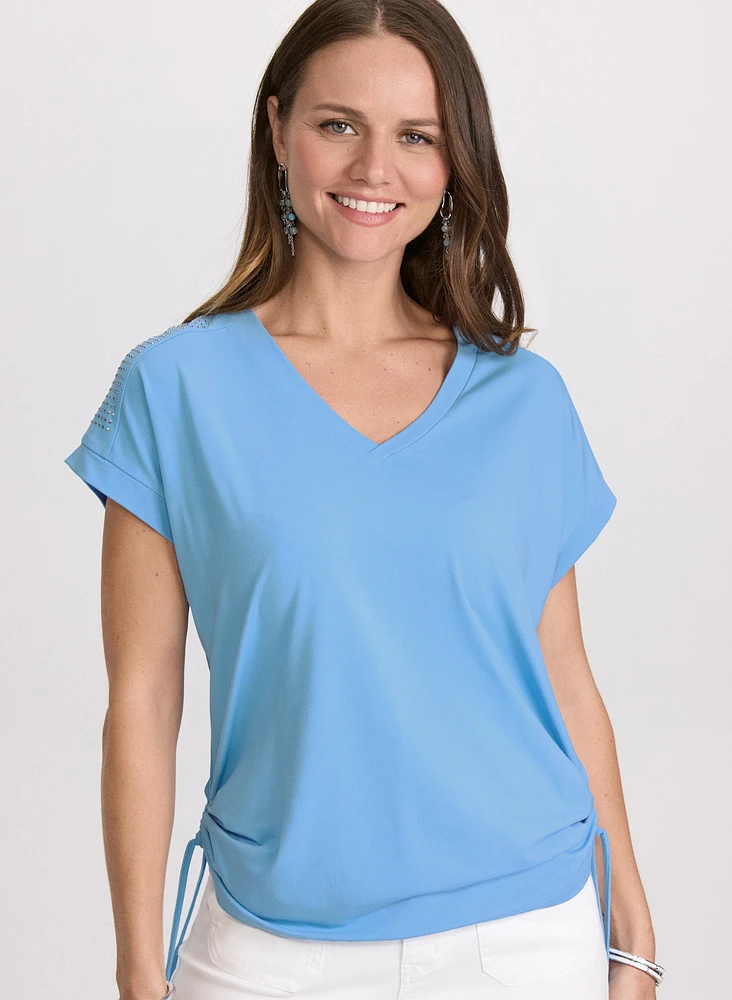 T-shirt froncé à pierres