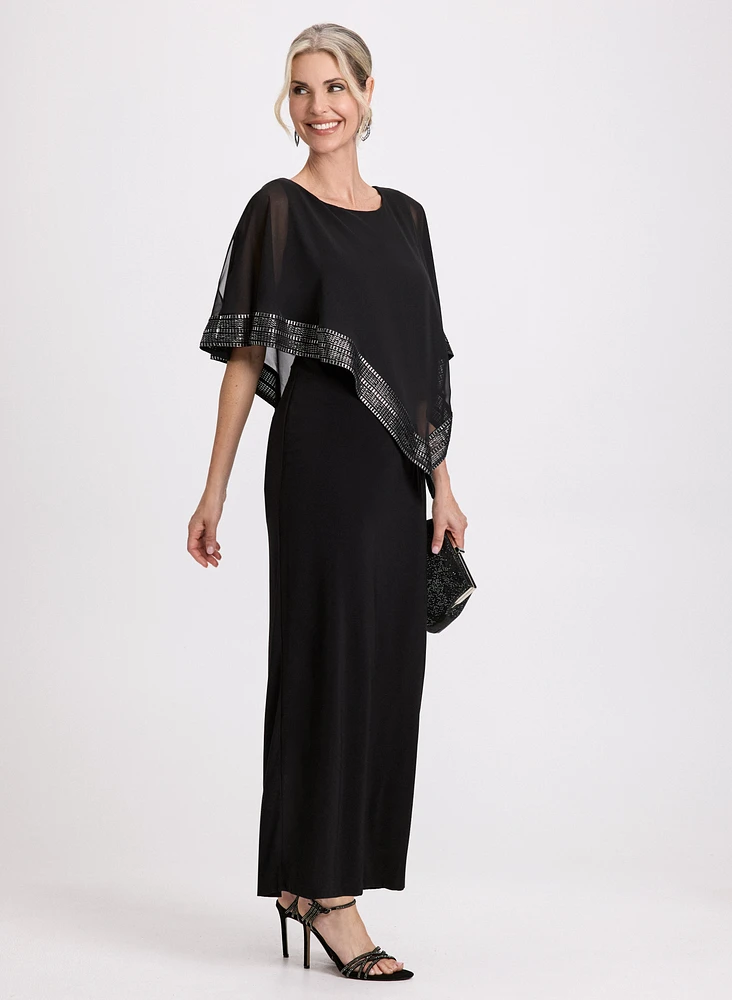 Capelet Effect Evening Dress