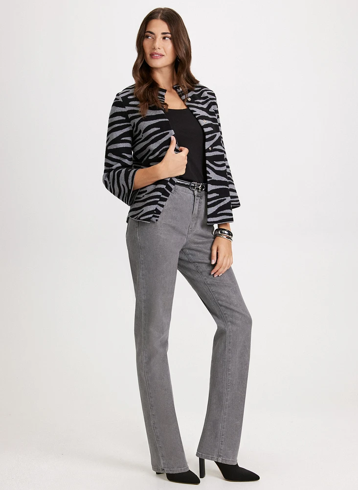 Zebra Print Cardigan & Foiled Jeans