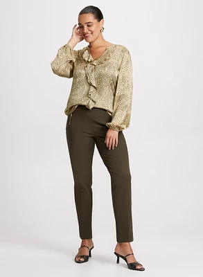 Blouse en satin à motif animal et pantalon à jambe étroite