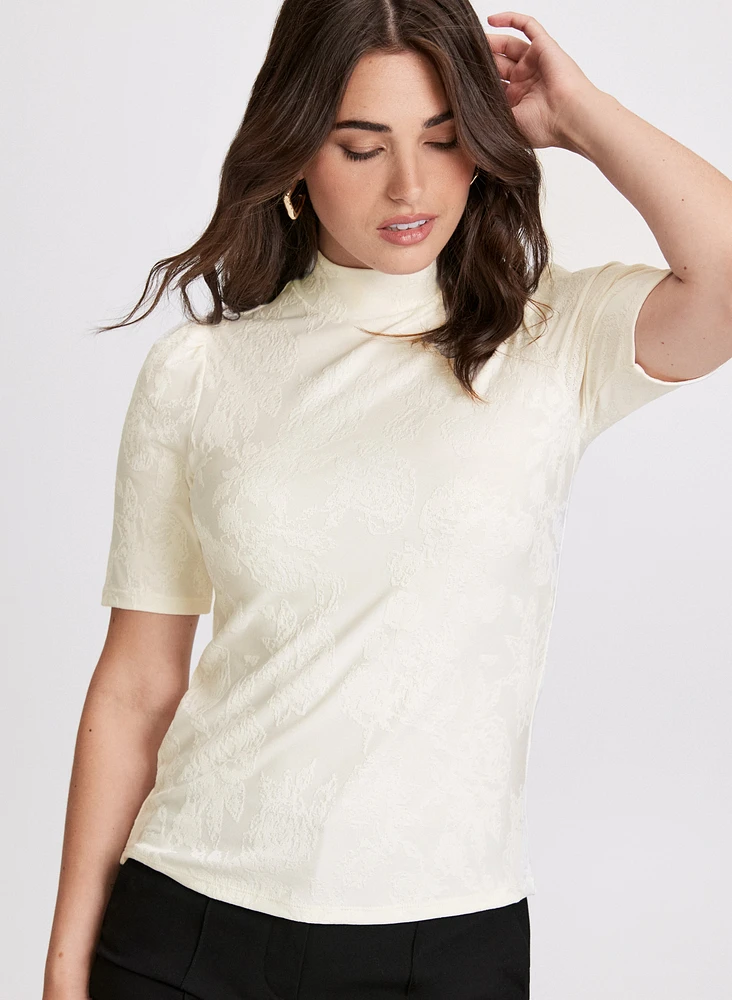 Turtleneck Elbow Sleeve Top