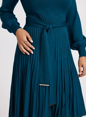 Pleated Skirt Sweater Dress