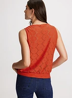 Sleeveless Boat-Neck Eyelet Top