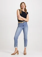 Button Detail Top & Lace Hem Ankle Leg Jeans