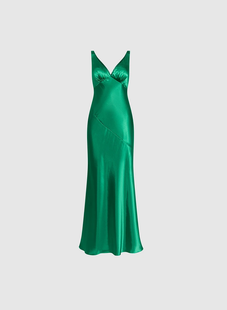 Cowl Back Satin Dress