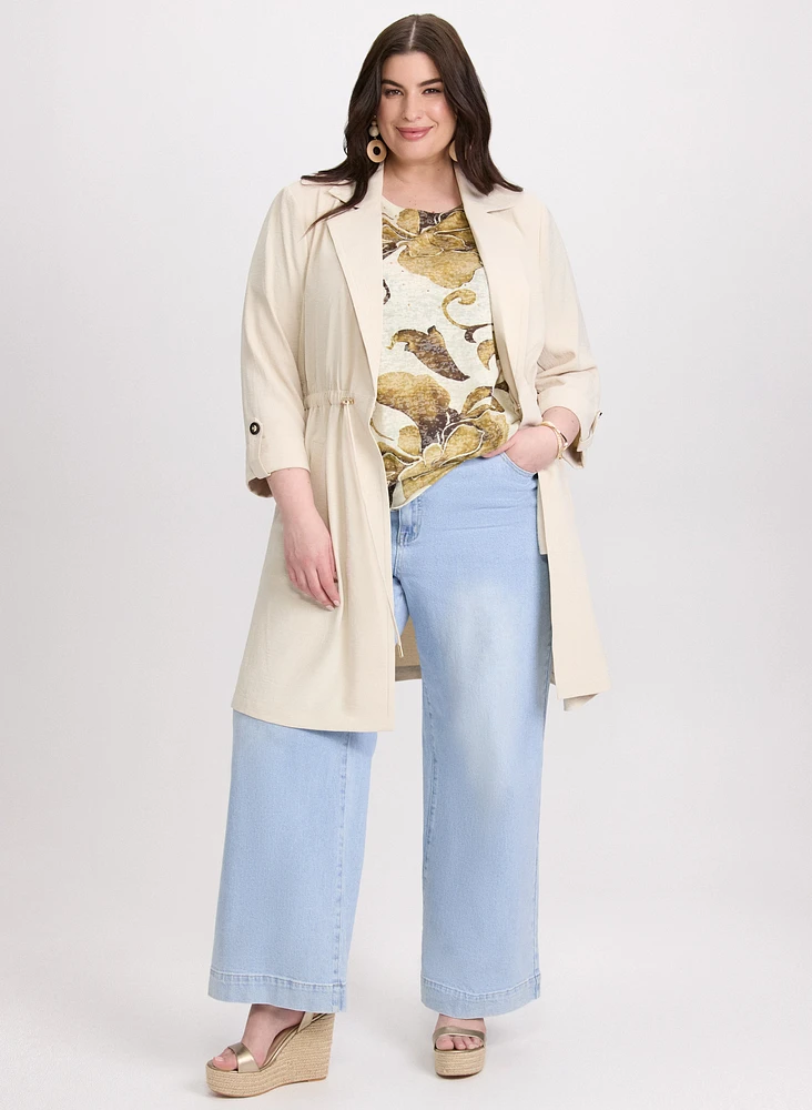 Long Drawstring Waist Jacket & Wide-Leg Jeans