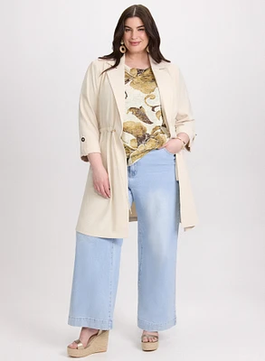 Long Drawstring Waist Jacket & Wide-Leg Jeans
