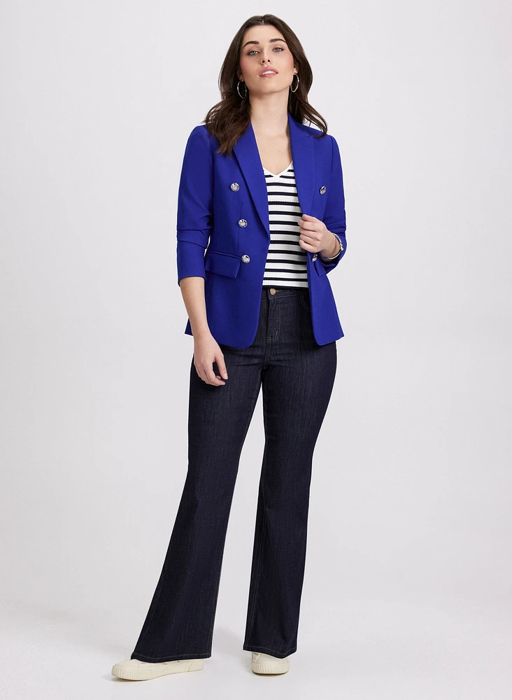 Button Blazer & Flare Leg Jeans