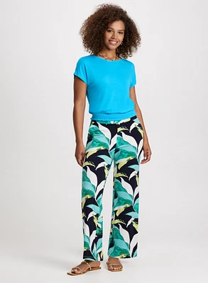 Tropical Print Pull-On Pants