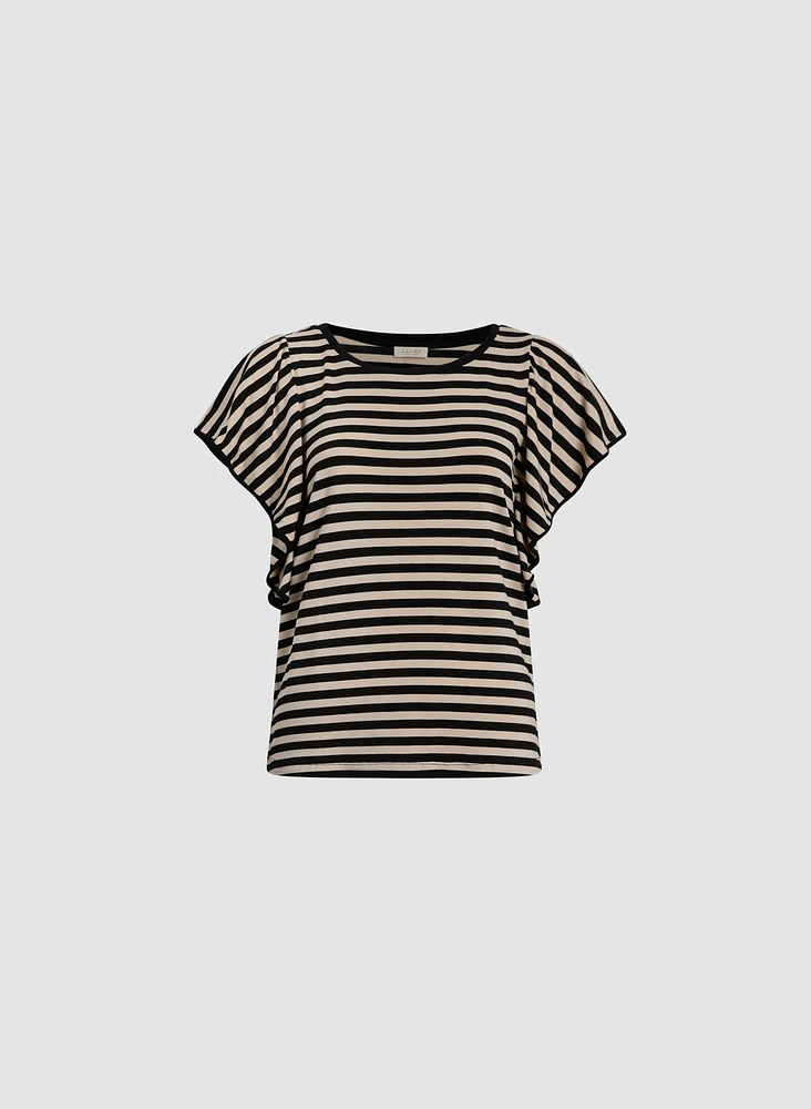 T-shirt rayé à manches volantées