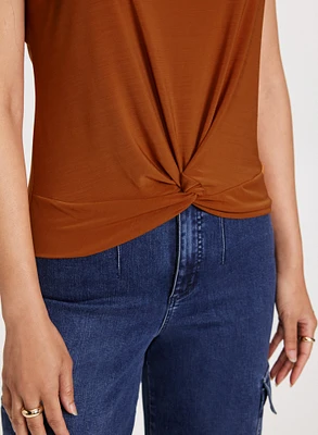 Front Knot Drop Shoulder Top