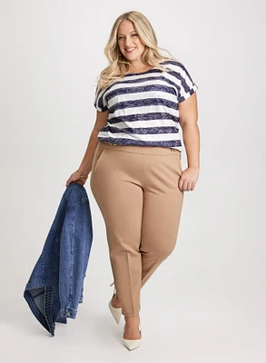 Cap Sleeve Striped T-Shirt & Button Tab Detail Pull-On Pants