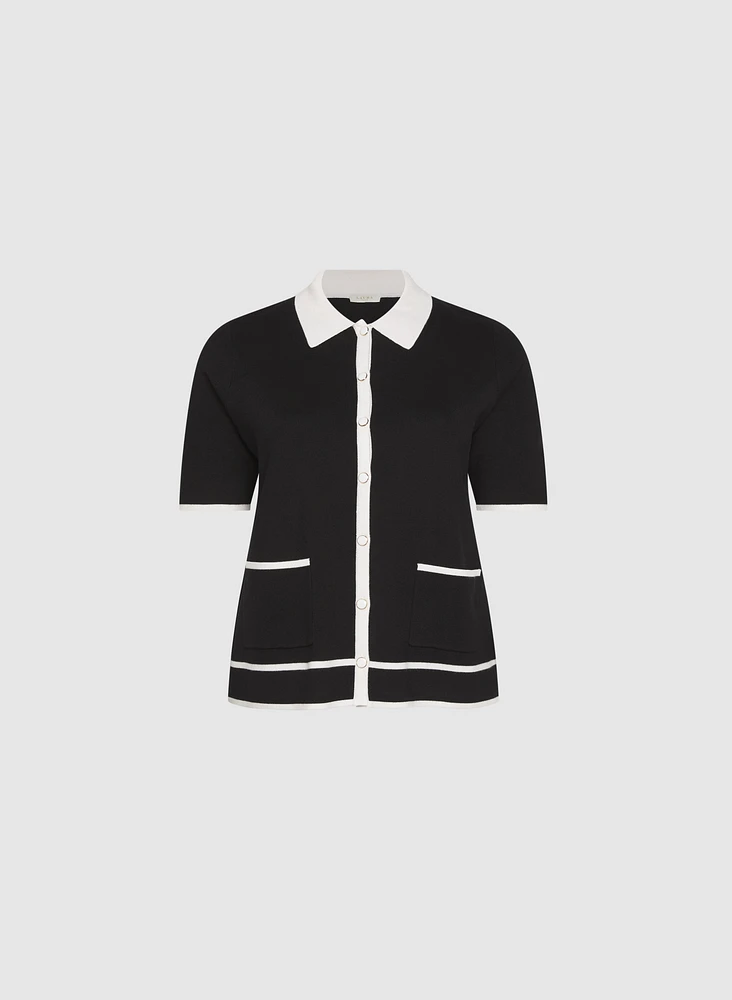 Contrast Knit Polo Top