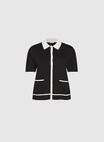 Contrast Knit Polo Top