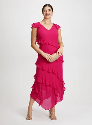 Ruffle Detail Chiffon Dress